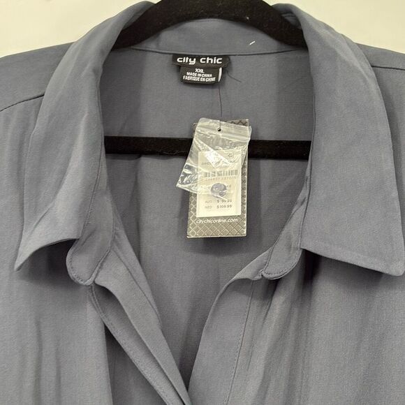 City Chic Tie Detail Dress Collared Smoke Grey XXL New‎ - Picture 5 of 16